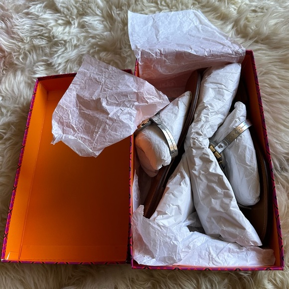 Tory Burch leather mini Millers Mirror Metallic sandals shoes dust bag size 9.5 - Picture 14 of 14